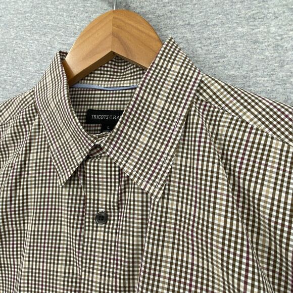 Tricots St Raphael Shirt Mens Large Button Up Brown Plaid Long Sleeve Collared - Picture 6 of 12